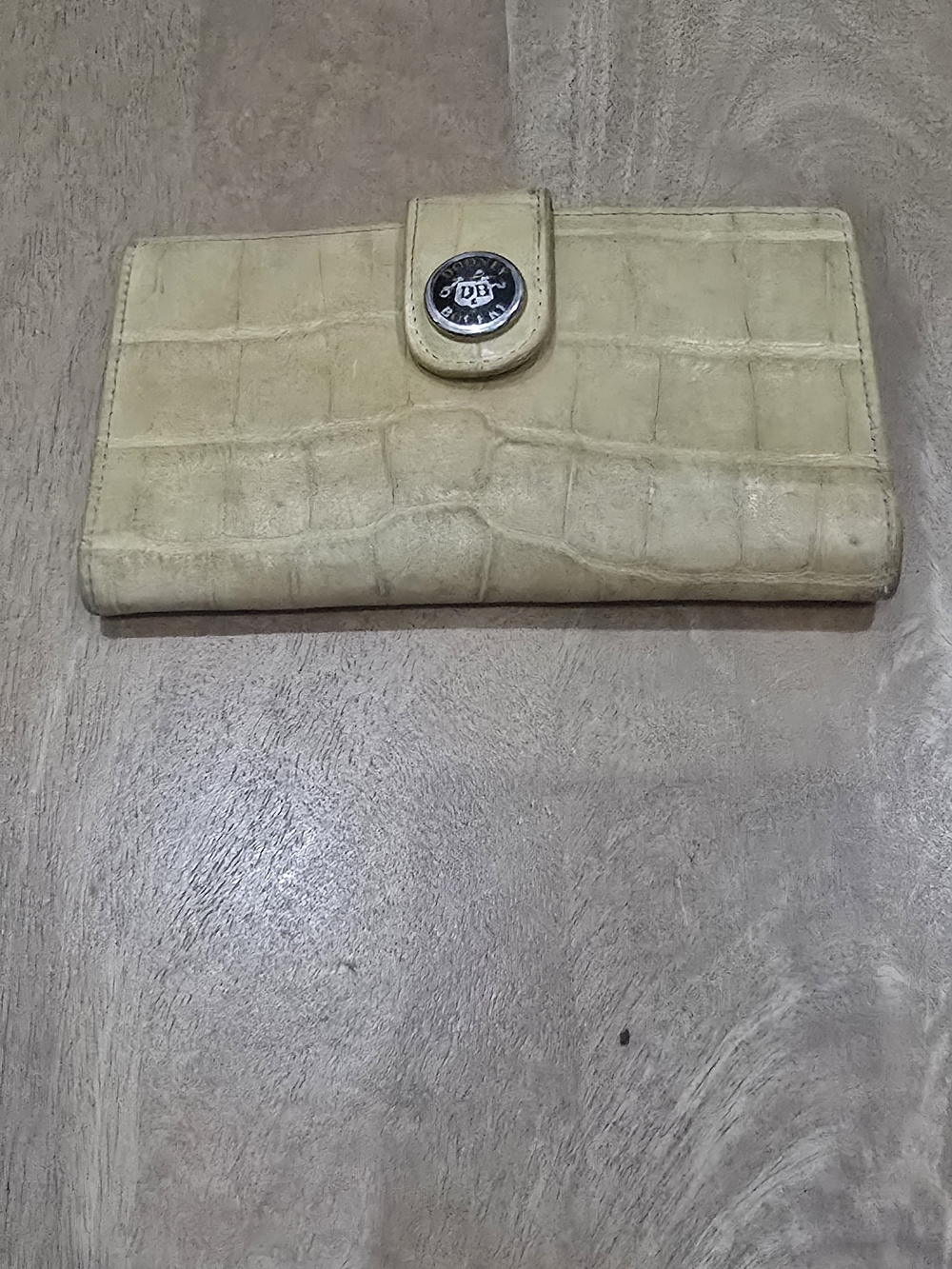 Vintage Dooney & Bourke Cream Croc Embossed Leather Continental WalletCheckbook